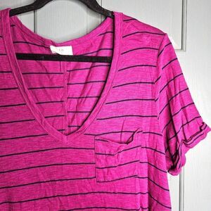 T.la (Anthropologie), short sleeve T-shirt, pink and navy, size XL